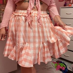 Pink white gingham cottagecore skirt